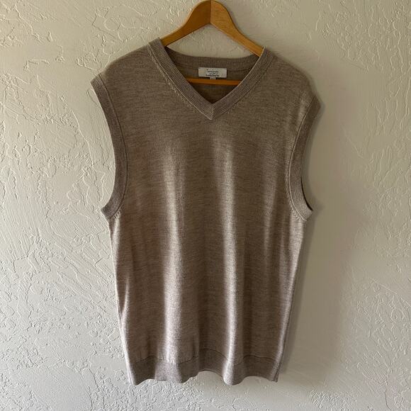TURNBURY Mens Extra Fine Merino Wool VNeck Sweater Vest Size Large Heather Brown - Picture 1 of 12